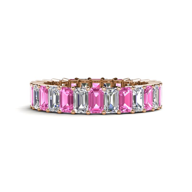 Kerry 5x3 mm Emerald Cut Pink Sapphire and Diamond Side Gallery Work Eternity Band 