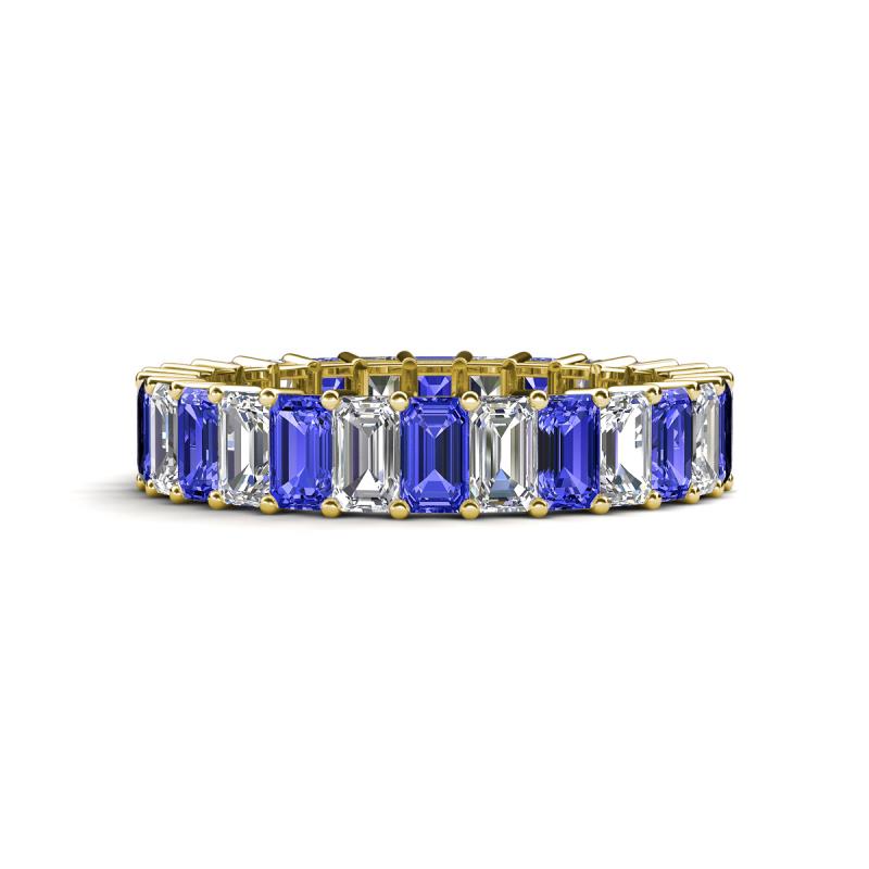 Kerry 5x3 mm Emerald Cut Tanzanite and Diamond Side Gallery Work Eternity Band 