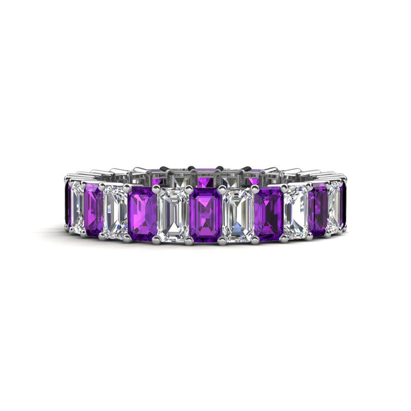 Kerry 5x3 mm Emerald Cut Amethyst and Diamond Side Gallery Work Eternity Band 