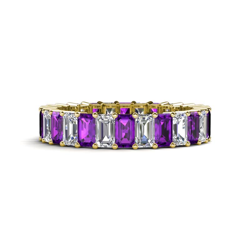 Kerry 5x3 mm Emerald Cut Amethyst and Diamond Side Gallery Work Eternity Band 