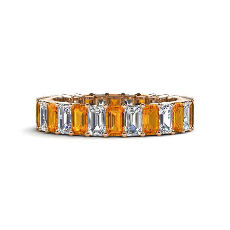 Kerry 5x3 mm Emerald Cut Citrine and Diamond Side Gallery Work Eternity Band 
