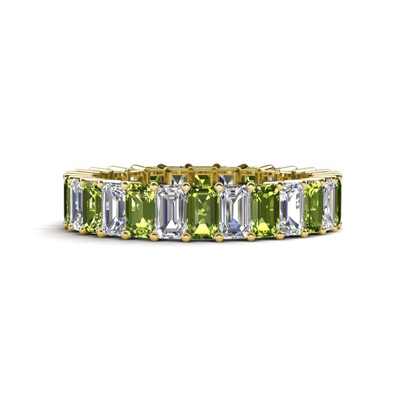 Kerry 5x3 mm Emerald Cut Peridot and Diamond Side Gallery Work Eternity Band 