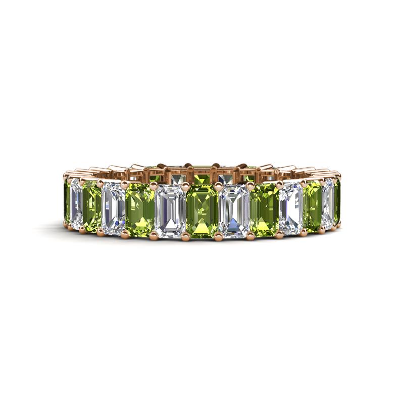Kerry 5x3 mm Emerald Cut Peridot and Diamond Side Gallery Work Eternity Band 