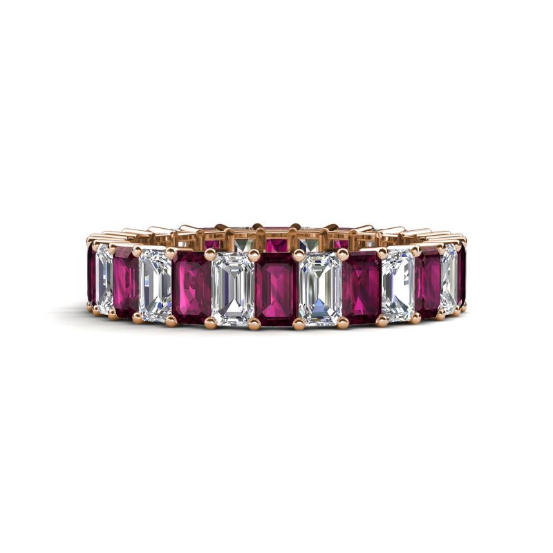 Kerry 5x3 mm Emerald Cut Rhodolite Garnet and Diamond Side Gallery Work Eternity Band 