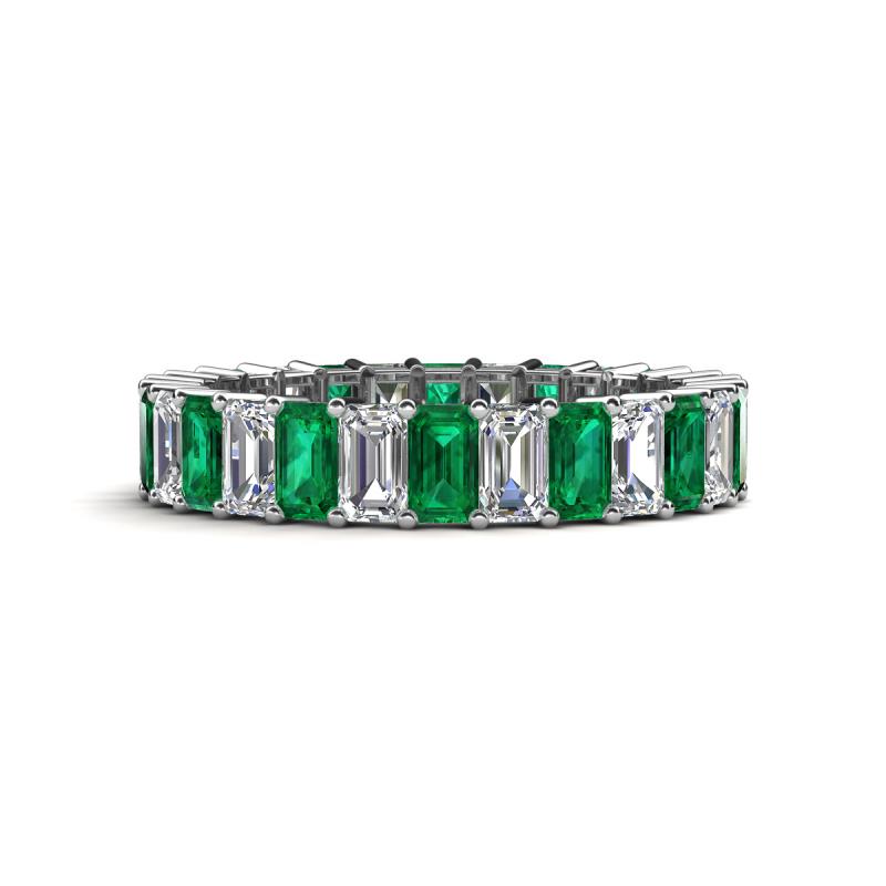 Kerry 5x3 mm Emerald Cut Emerald and Diamond Side Gallery Work Eternity Band 