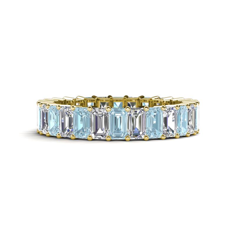 Kerry 5x3 mm Emerald Cut Aquamarine and Diamond Side Gallery Work Eternity Band 