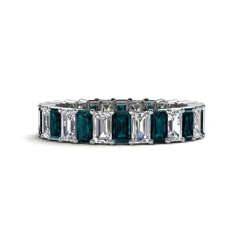 Kerry 5x3 mm Emerald Cut London Blue Topaz and Diamond Side Gallery Work Eternity Band 