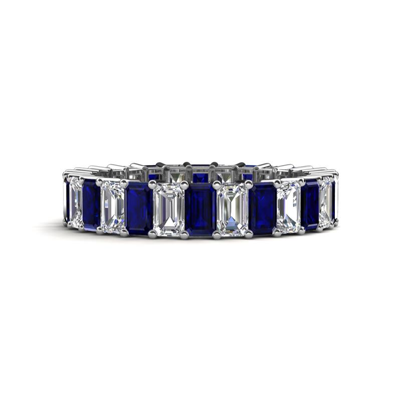 Kerry 5x3 mm Emerald Cut Blue Sapphire and Diamond Side Gallery Work Eternity Band 