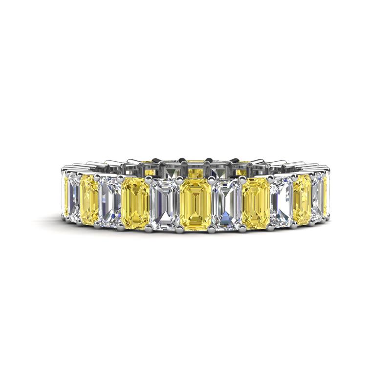Kerry 5x3 mm Emerald Cut Yellow Sapphire and Diamond Side Gallery Work Eternity Band 