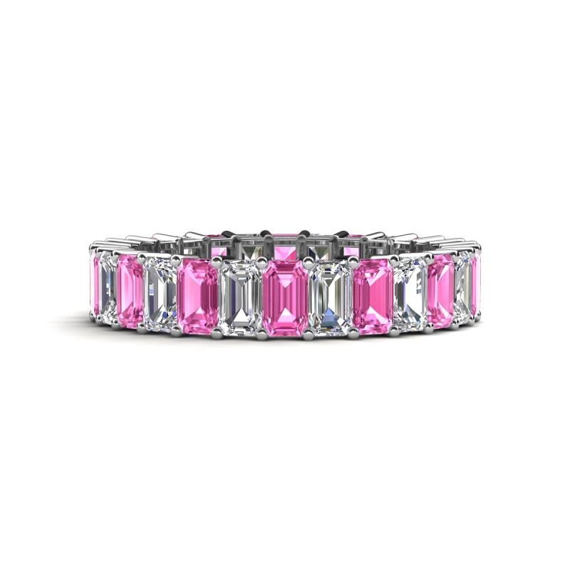 Kerry 5x3 mm Emerald Cut Pink Sapphire and Diamond Side Gallery Work Eternity Band 