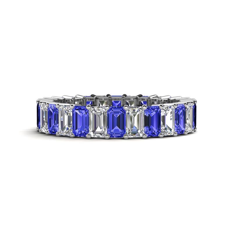 Kerry 5x3 mm Emerald Cut Tanzanite and Diamond Side Gallery Work Eternity Band 