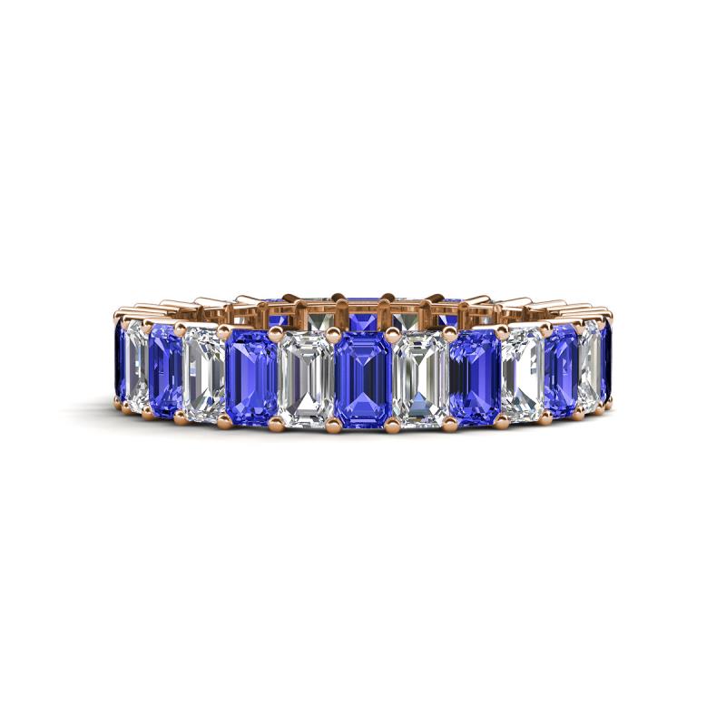 Kerry 5x3 mm Emerald Cut Tanzanite and Diamond Side Gallery Work Eternity Band 
