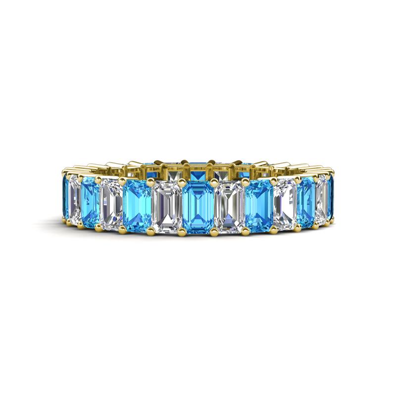 Kerry 5x3 mm Emerald Cut Blue Topaz and Diamond Side Gallery Work Eternity Band 