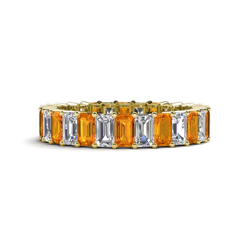 Kerry 5x3 mm Emerald Cut Citrine and Diamond Side Gallery Work Eternity Band 