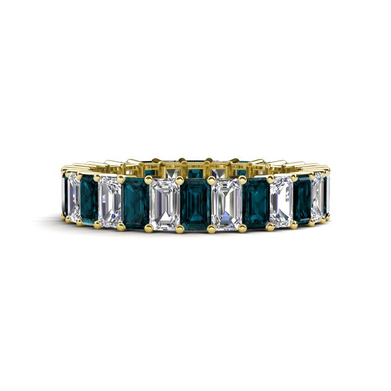 Kerry 5x3 mm Emerald Cut London Blue Topaz and Diamond Side Gallery Work Eternity Band 