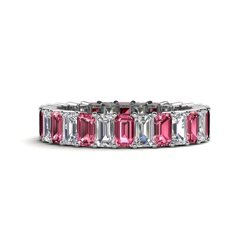 Kerry 5x3 mm Emerald Cut Pink Tourmaline and Diamond Side Gallery Work Eternity Band 