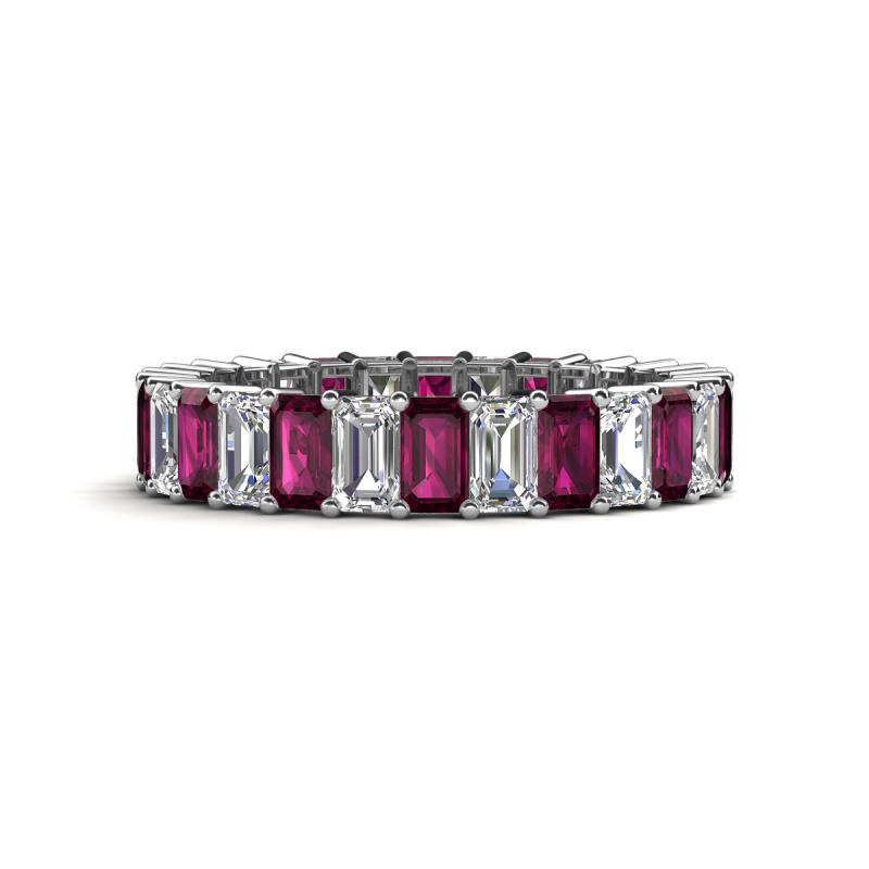 Kerry 5x3 mm Emerald Cut Rhodolite Garnet and Diamond Side Gallery Work Eternity Band 