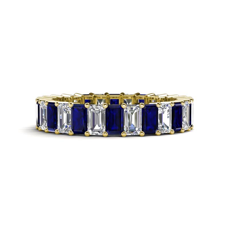 Kerry 5x3 mm Emerald Cut Blue Sapphire and Lab Grown Diamond Side Gallery Work Eternity Band 