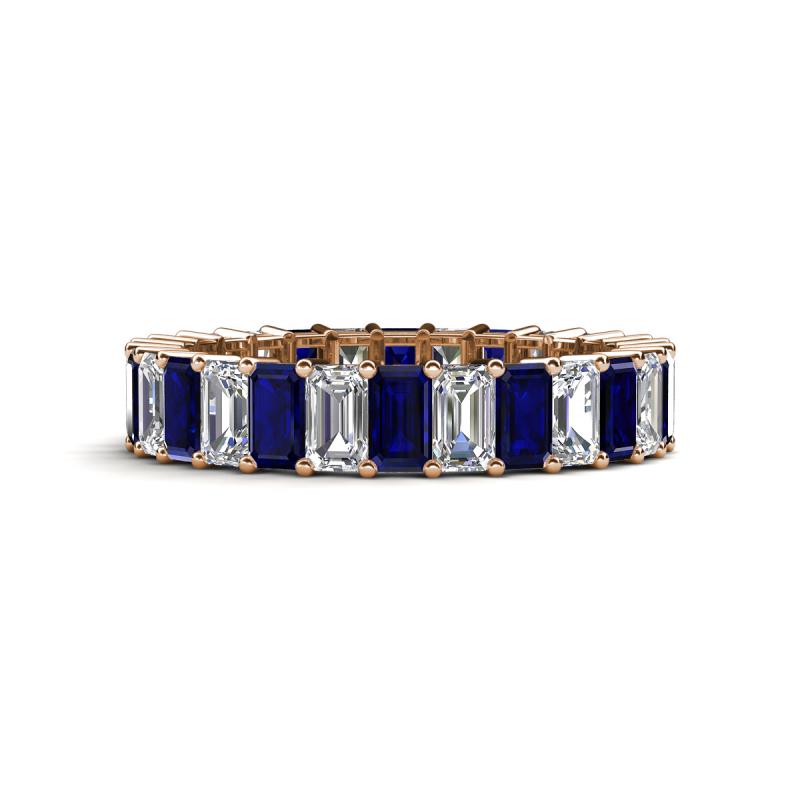Kerry 5x3 mm Emerald Cut Blue Sapphire and Lab Grown Diamond Side Gallery Work Eternity Band 