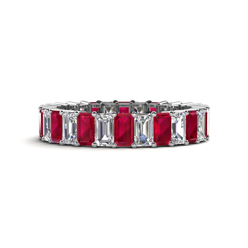 Kerry 5x3 mm Emerald Cut Ruby and Lab Grown Diamond Side Gallery Work Eternity Band 