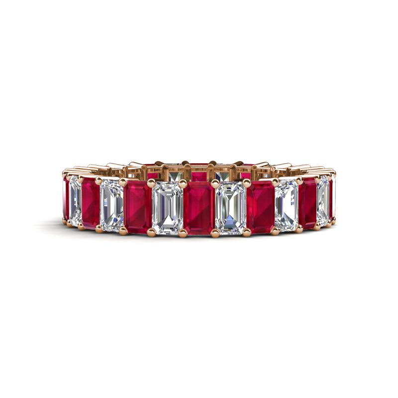 Kerry 5x3 mm Emerald Cut Ruby and Lab Grown Diamond Side Gallery Work Eternity Band 