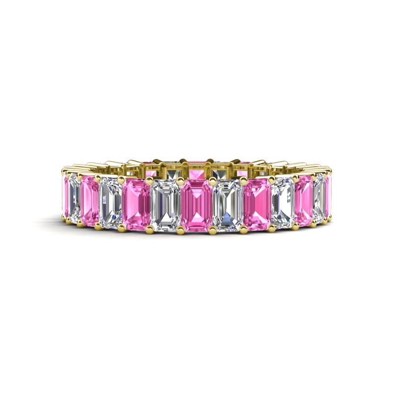Kerry 5x3 mm Emerald Cut Pink Sapphire and Lab Grown Diamond Side Gallery Work Eternity Band 