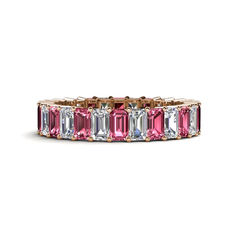 Kerry 5x3 mm Emerald Cut Pink Tourmaline and Lab Grown Diamond Side Gallery Work Eternity Band 