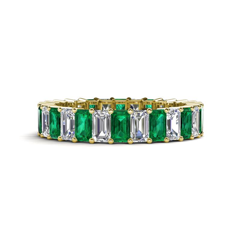 Kerry 5x3 mm Emerald Cut Emerald and Lab Grown Diamond Side Gallery Work Eternity Band 
