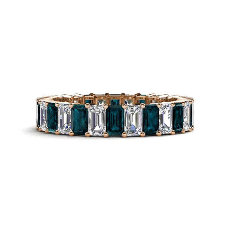 Kerry 5x3 mm Emerald Cut London Blue Topaz and Lab Grown Diamond Side Gallery Work Eternity Band 