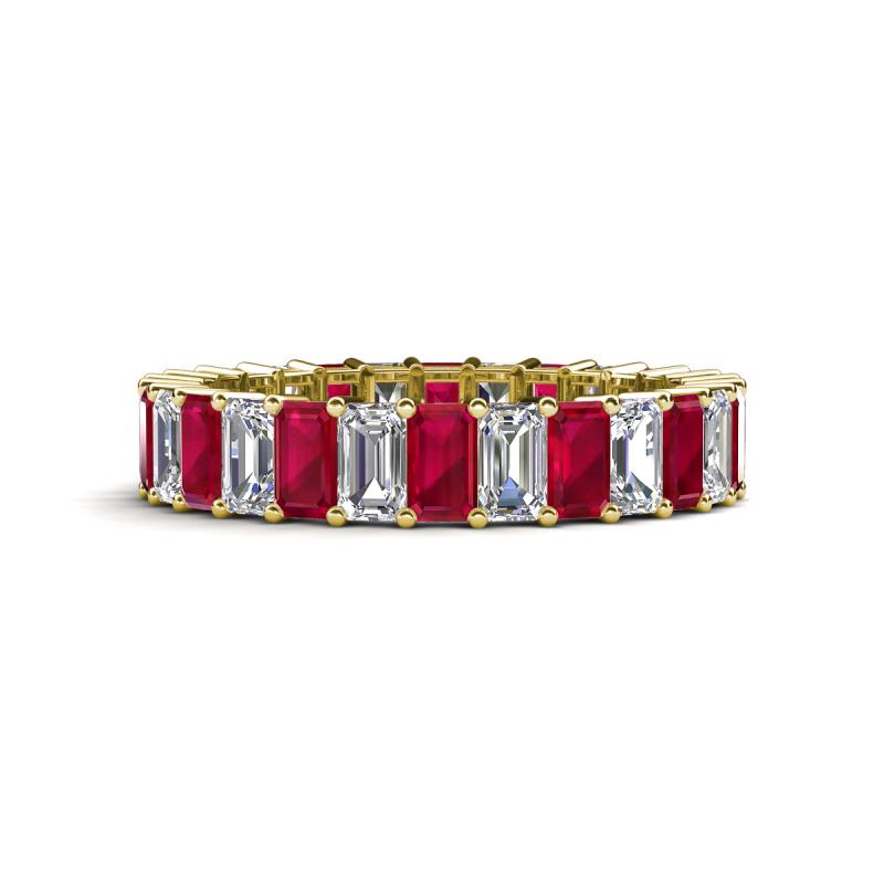 Kerry 5x3 mm Emerald Cut Ruby and Lab Grown Diamond Side Gallery Work Eternity Band 