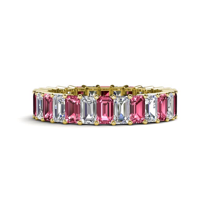 Kerry 5x3 mm Emerald Cut Pink Tourmaline and Lab Grown Diamond Side Gallery Work Eternity Band 