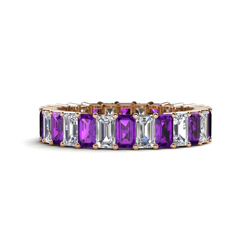 Kerry 5x3 mm Emerald Cut Amethyst and Lab Grown Diamond Side Gallery Work Eternity Band 
