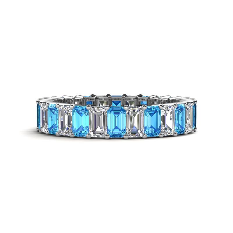 Kerry 5x3 mm Emerald Cut Blue Topaz and Lab Grown Diamond Side Gallery Work Eternity Band 