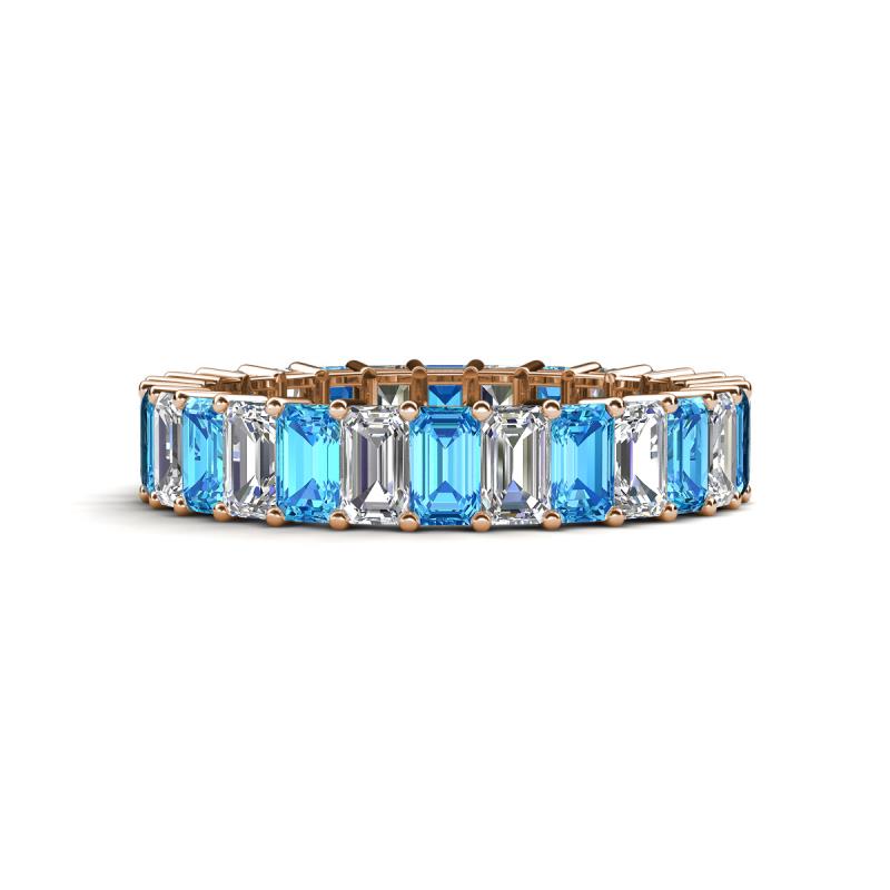 Kerry 5x3 mm Emerald Cut Blue Topaz and Lab Grown Diamond Side Gallery Work Eternity Band 