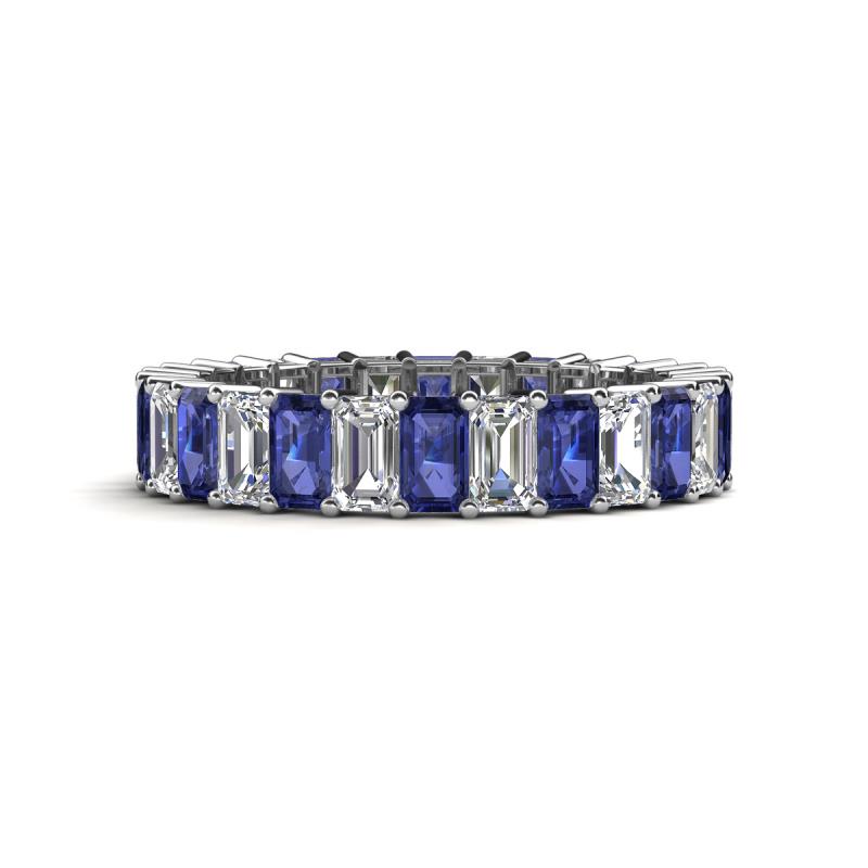 Kerry 5x3 mm Emerald Cut Iolite and Lab Grown Diamond Side Gallery Work Eternity Band 