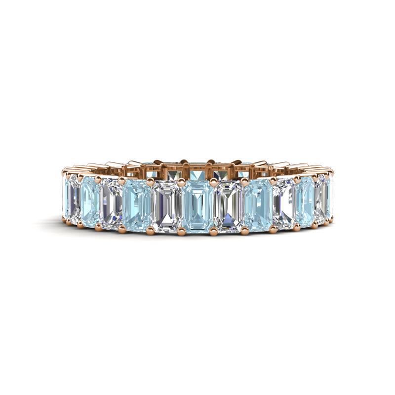 Kerry 5x3 mm Emerald Cut Aquamarine and Lab Grown Diamond Side Gallery Work Eternity Band 