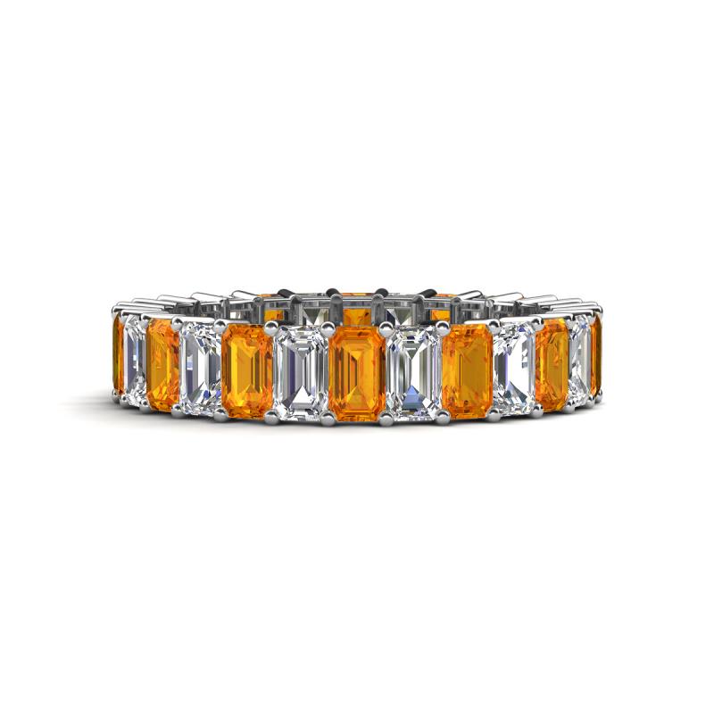 Kerry 5x3 mm Emerald Cut Citrine and Lab Grown Diamond Side Gallery Work Eternity Band 