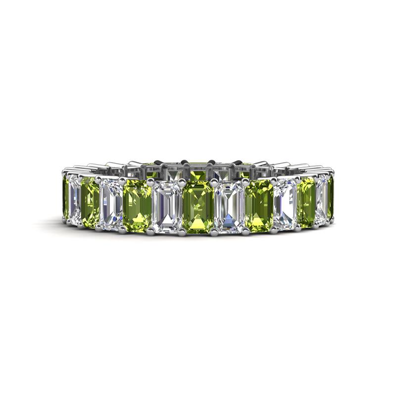 Kerry 5x3 mm Emerald Cut Peridot and Lab Grown Diamond Side Gallery Work Eternity Band 