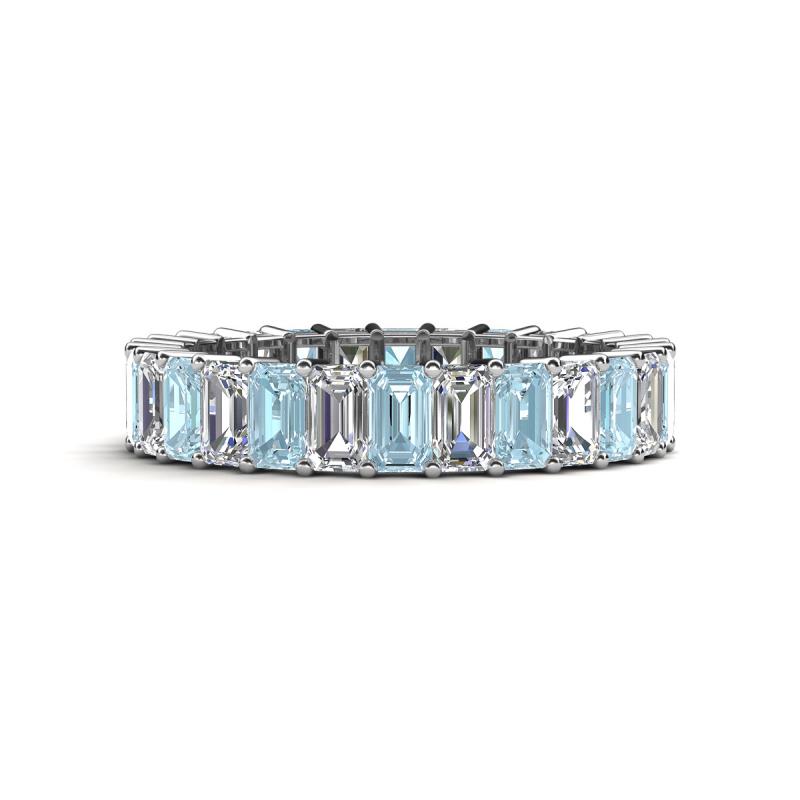 Kerry 5x3 mm Emerald Cut Aquamarine and Lab Grown Diamond Side Gallery Work Eternity Band 