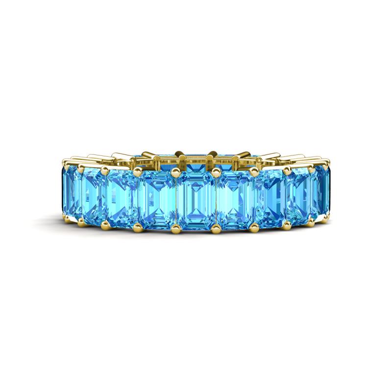 Kerry 6x4 mm Emerald Cut Blue Topaz Side Gallery Work Eternity Band 
