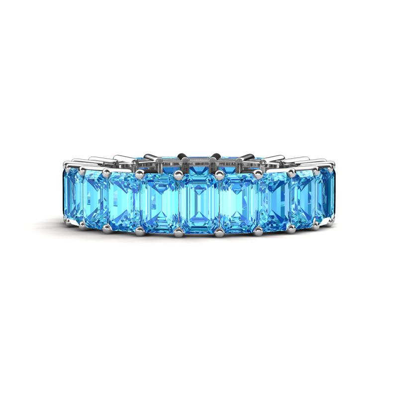 Kerry 6x4 mm Emerald Cut Blue Topaz Side Gallery Work Eternity Band 