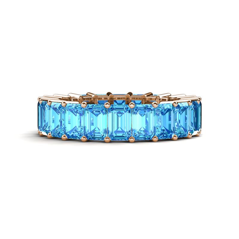 Kerry 6x4 mm Emerald Cut Blue Topaz Side Gallery Work Eternity Band 
