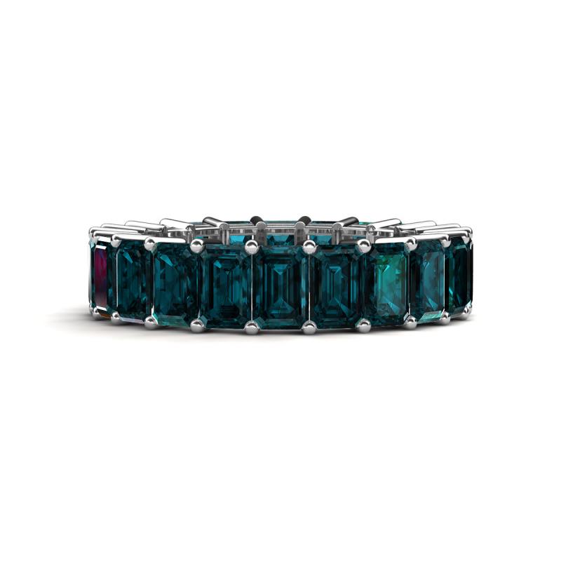 Kerry 6x4 mm Emerald Cut London Blue Topaz Side Gallery Work Eternity Band 