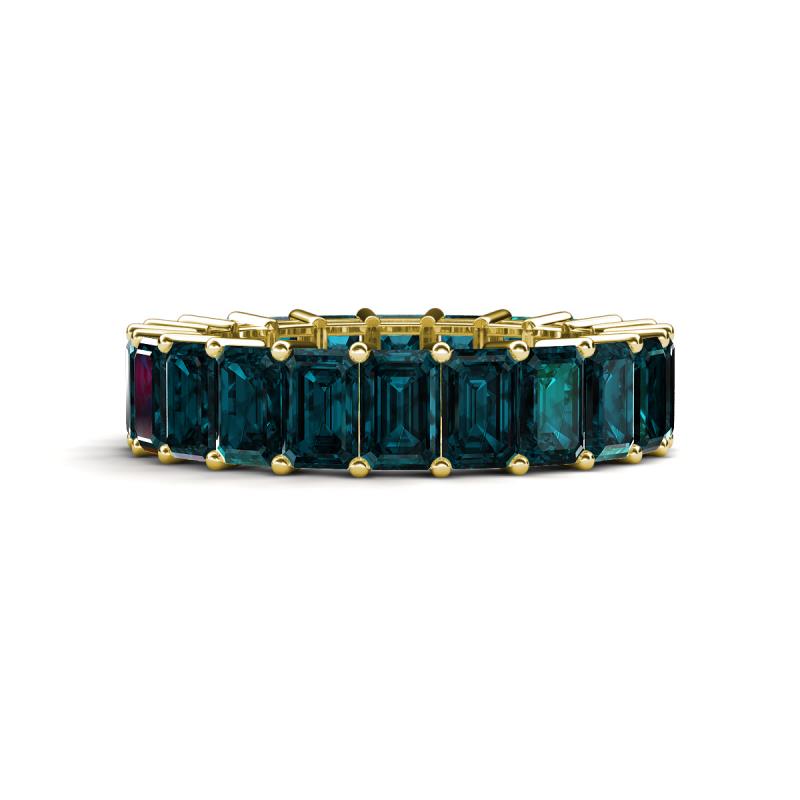 Kerry 6x4 mm Emerald Cut London Blue Topaz Side Gallery Work Eternity Band 