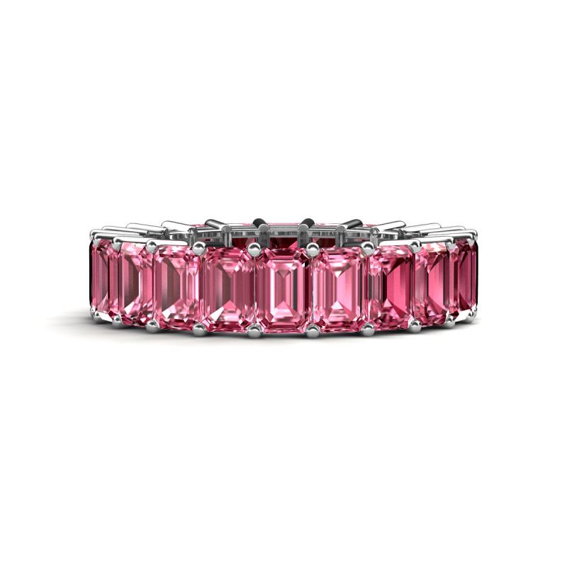 Kerry 6x4 mm Emerald Cut Pink Tourmaline Side Gallery Work Eternity Band 