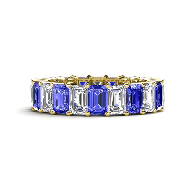 Kerry 6x4 mm Emerald Cut Tanzanite and Diamond Side Gallery Work Eternity Band 