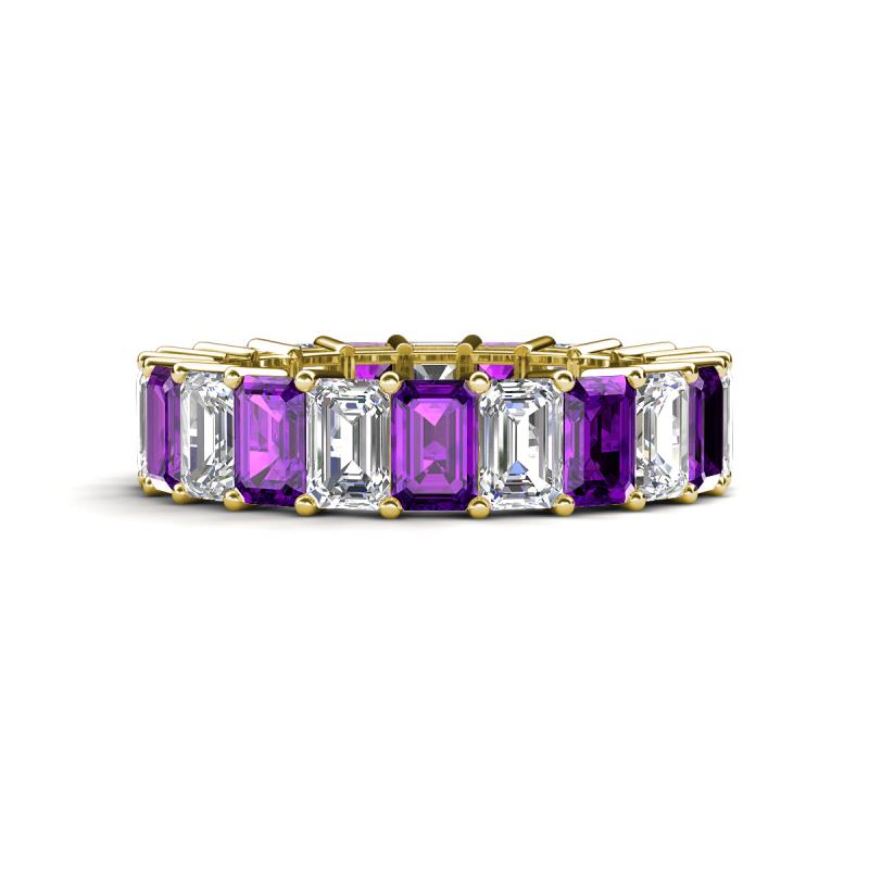 Kerry 6x4 mm Emerald Cut Amethyst and Diamond Side Gallery Work Eternity Band 