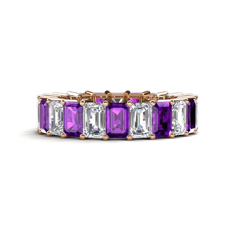 Kerry 6x4 mm Emerald Cut Amethyst and Diamond Side Gallery Work Eternity Band 