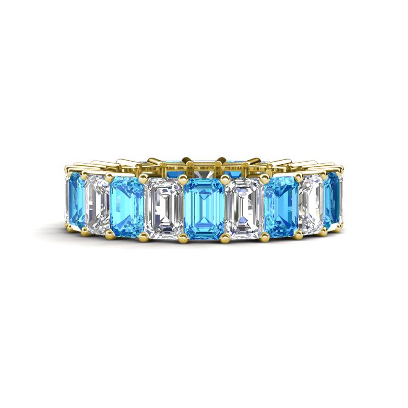 Kerry 6x4 mm Emerald Cut Blue Topaz and Diamond Side Gallery Work Eternity Band 