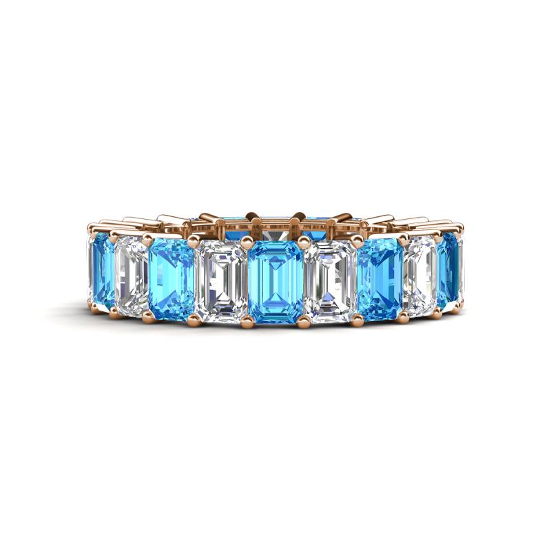 Kerry 6x4 mm Emerald Cut Blue Topaz and Diamond Side Gallery Work Eternity Band 